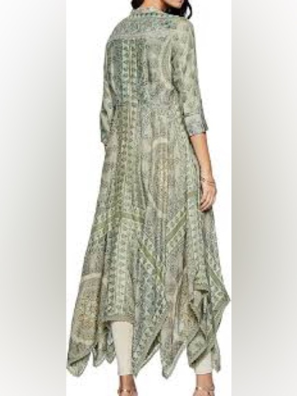 SOFT SURROUNDINGS Green Jardin Majorelle Boho Long Sleeve Handkerchief Dress XL - Picture 3 of 14